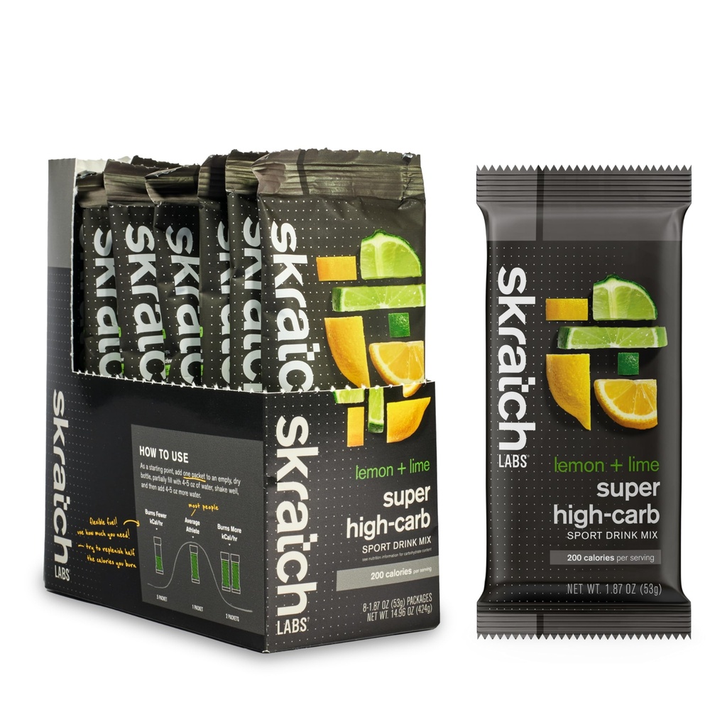 Skratch Labs Super høykarber drikkblandingspakker - karbohydratpulver - Cluster Dextrin og elektrolytter - Endurance Energy- Energy Gel Alternativ - sitron/Lime - 8 enkelt serveringspakker - ikke-GMO