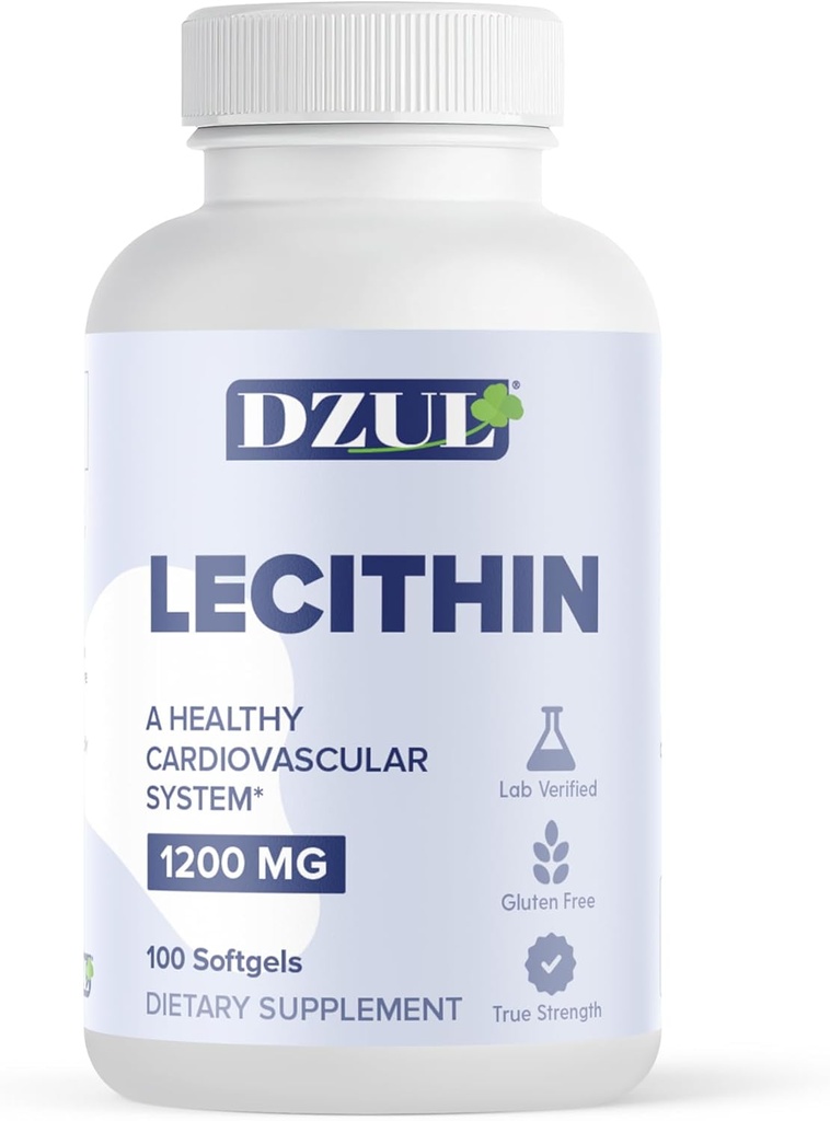 DZUL Pharmas soya Lecithin 1200 mg / 100 Softgels/High Potens, Glutenfri og Lab-Verifisert