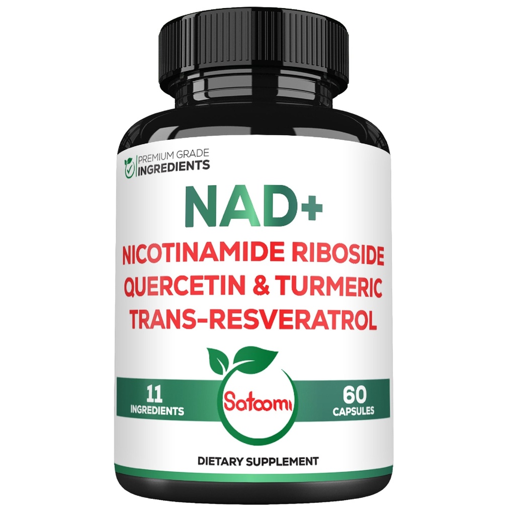 Satoomi NAD Supplement for kvinner - NAD Nicotinamid Riboside Resveratrol 900mg, Quercetin, Turmeric, Astragalus, Ginseng, vitamin D3, vitamin C - 60 greve