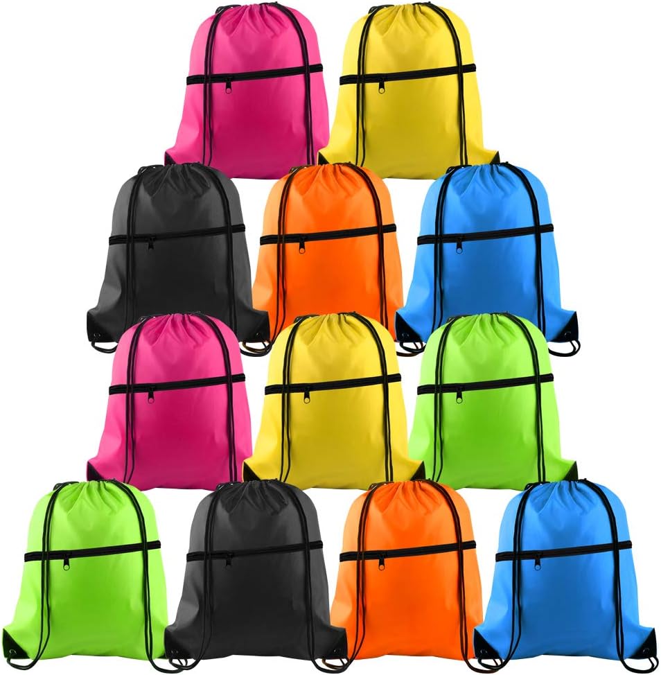 KUUQA 12Pcs Drawstring Bag Sport Gym String Ryggsekk Bulk Cinch Bag Sackpack med glidelås for skole Yoga Sport Gym reiser