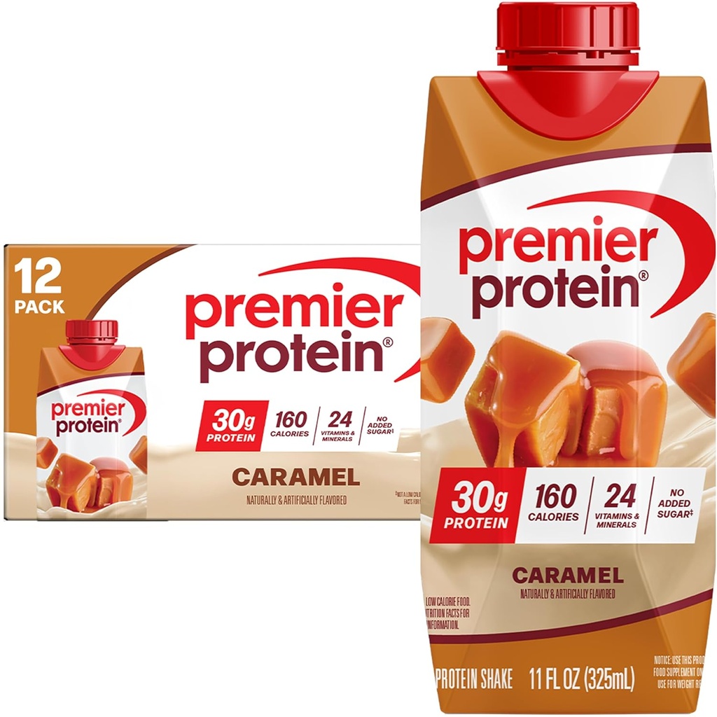 Premier Protein Shake, Caramel, 30g Protein, 11 fl oz, pakke med 12 (Packing May Vary)
