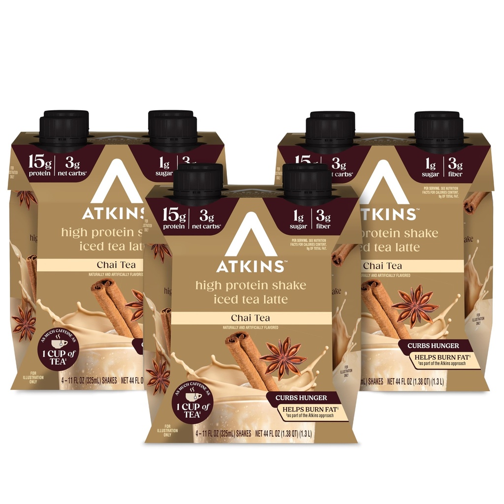 Chai Tea Latte Flavored Protein Shake, høy proteinshake, lav glykemisk, lav carb, lav sukker, ketovennlig, glutenfri, 12 tall (3 sett 4)