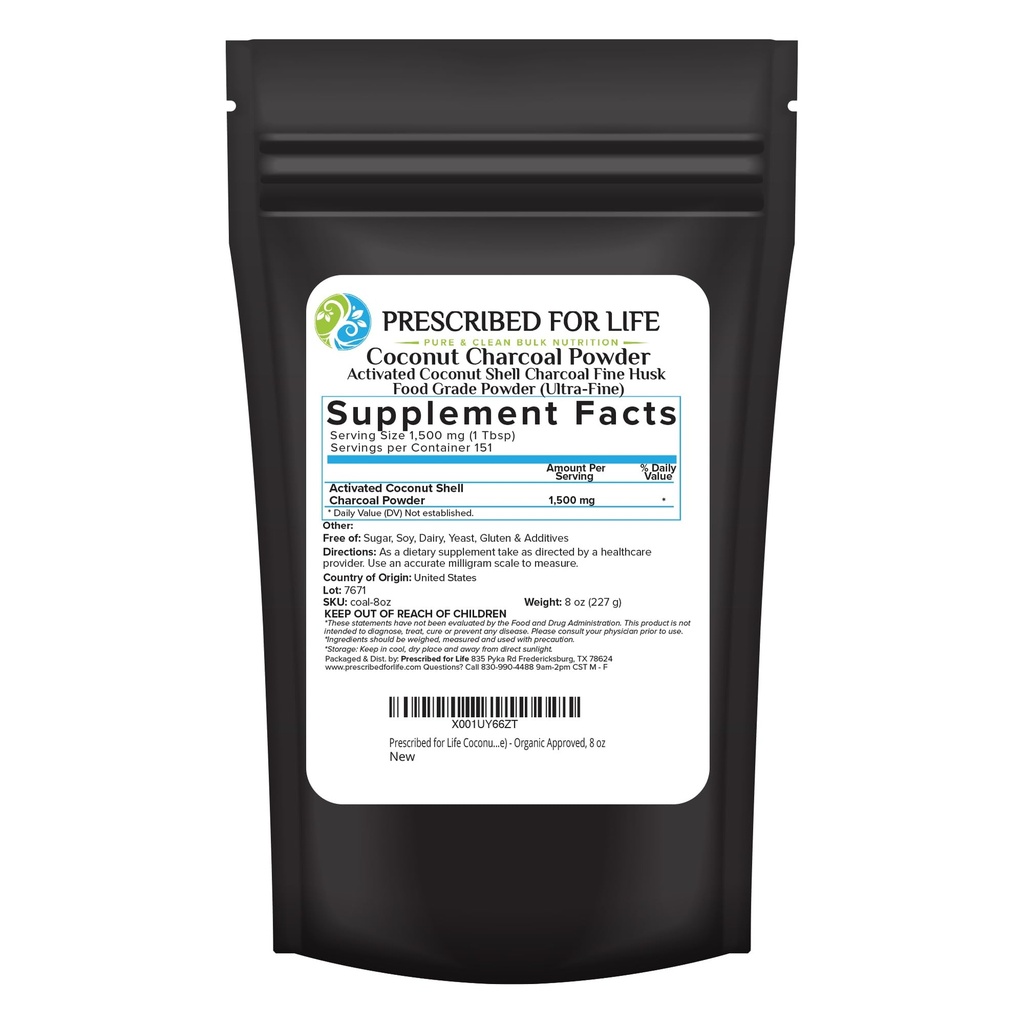 Beskrevet For Liv Aktivert Charcoal pulver, kokos skall Charcoal Ultra Fine Husk Food Grade pulver (8 oz)