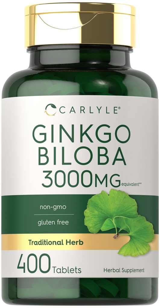 Carlyle Ginkgo Biloba 3000 mg | 400 tabletter ikke-GMO, Glutenfri Herbal Supplement