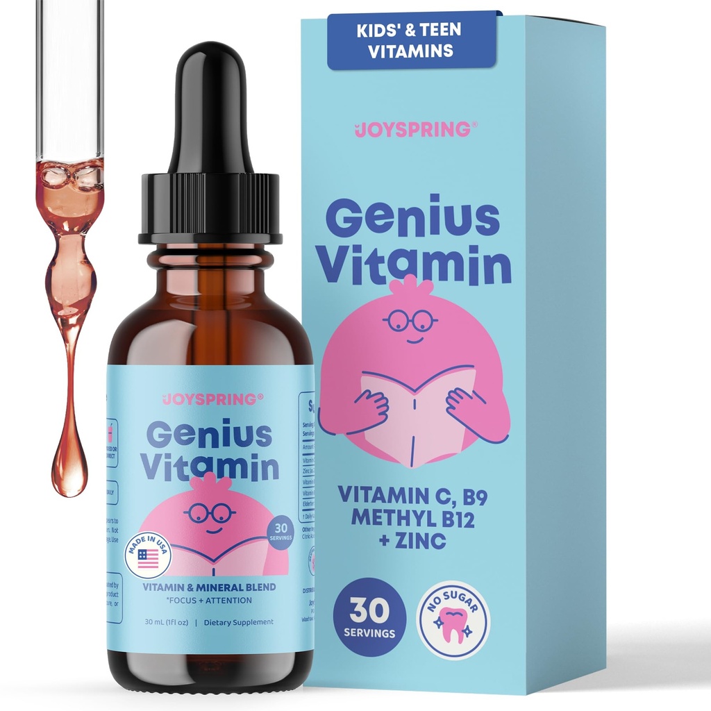 JoySpring Kids B-komplekset Vitamin B-komplekset flytende dråper med eldrebær, sink og vitamin C | støtte for total velvære (1 fl oz) 30 serveringer