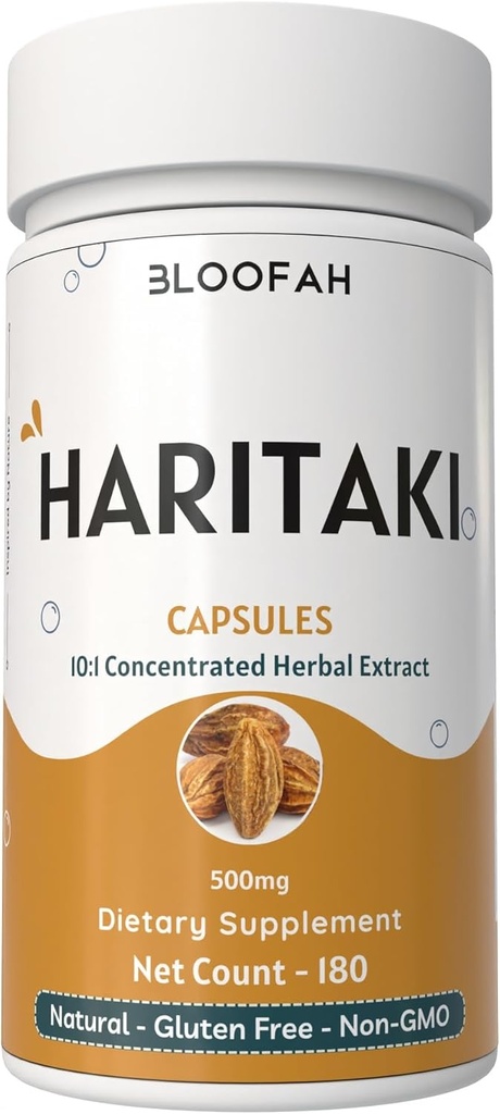 Haritaki Fruit Capsules 500 mg | 10:1 Ekstrakt naturlig Haritaki pulver (Terminalia chebula) | Ikke-GMO, Glutenfri Herbal Supplement | Beleilig kapsler for velvære (180 greve (Pack of 1))