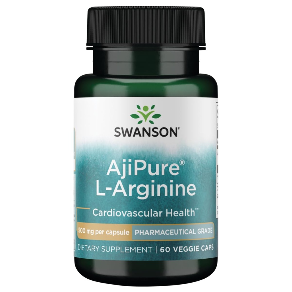 Swanson Amino Acid Ajipure L-arginin Farmasøytisk Grade 500 Milligrams 60 Veg Kapsler
