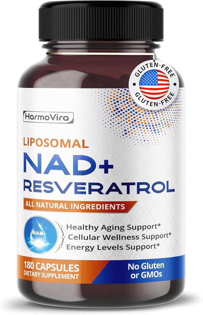 Liposomal NAD + 600mg med Resveratrol 200mg for celleformig energi og sunn aldring – 180 kapsler – vegansk, ikke-GMO, USA laget