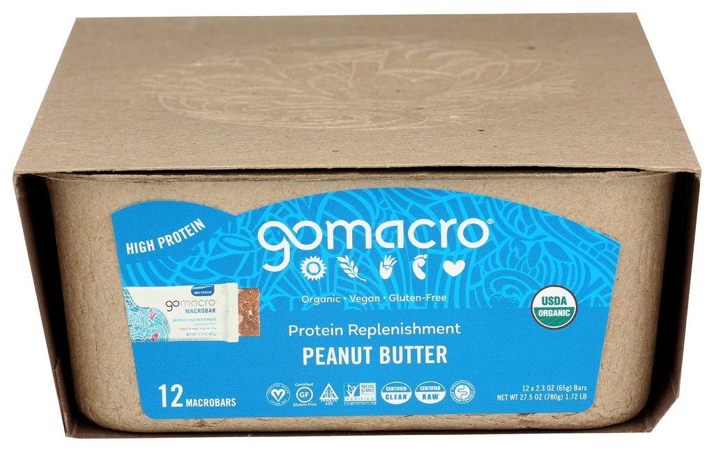 GoMacro MacroBar Organic Vegan Protein Bars, Peanut Smør, 2.3 Ounce Bars (pakke med 12)