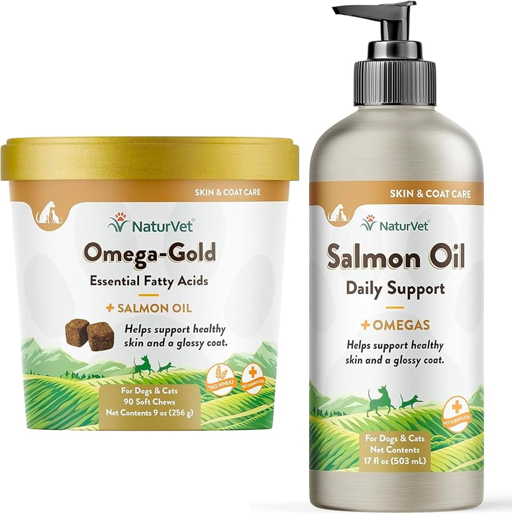 NaturVet – Salmon Oil Hud & Coat Plus Omega - 17 Oz Olje - NaturVet - Omega-Gold Plus Salmonolje - 90 Myke Chews