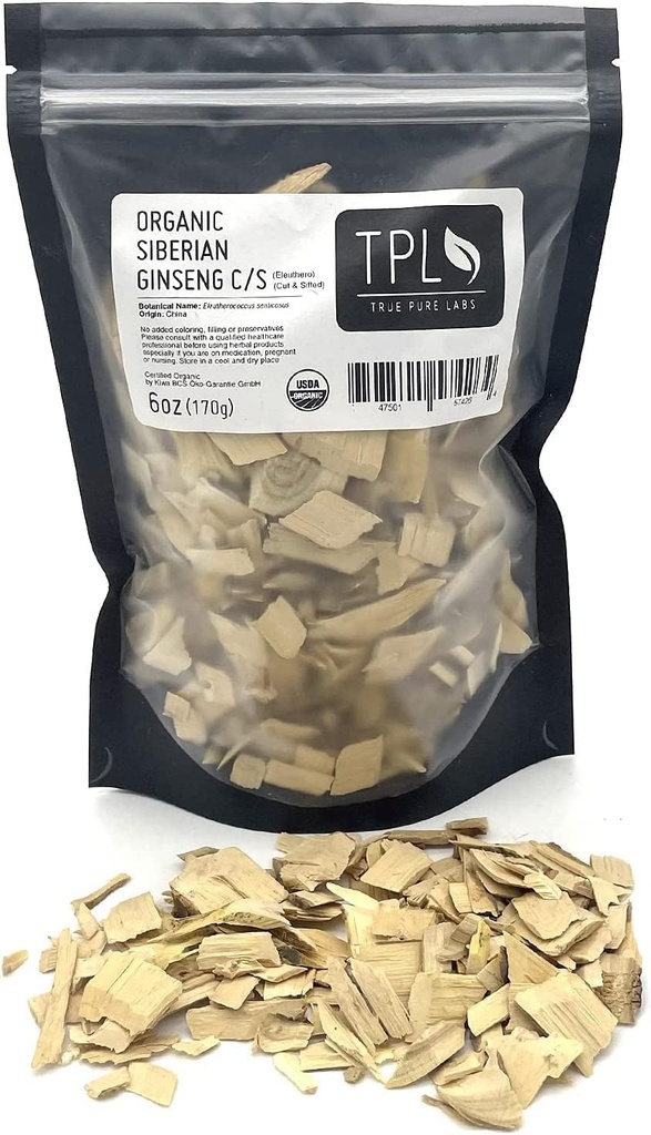 TPL organisk sibirsk Ginseng Eleuthero rot tørket C/S 6Oz Premium kvalitet. Certifisert organisk. Glutenfri, Ikke GMO og Vegan
