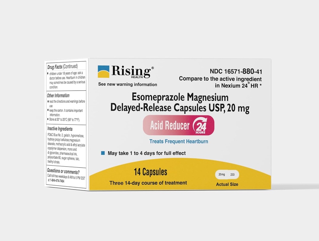 Rising Helse - Esomeprazol Magnesium Forsinket-depotkapsler, USP - Behandlinger Hyppig Heartburn - 20 mg - 42 Telling