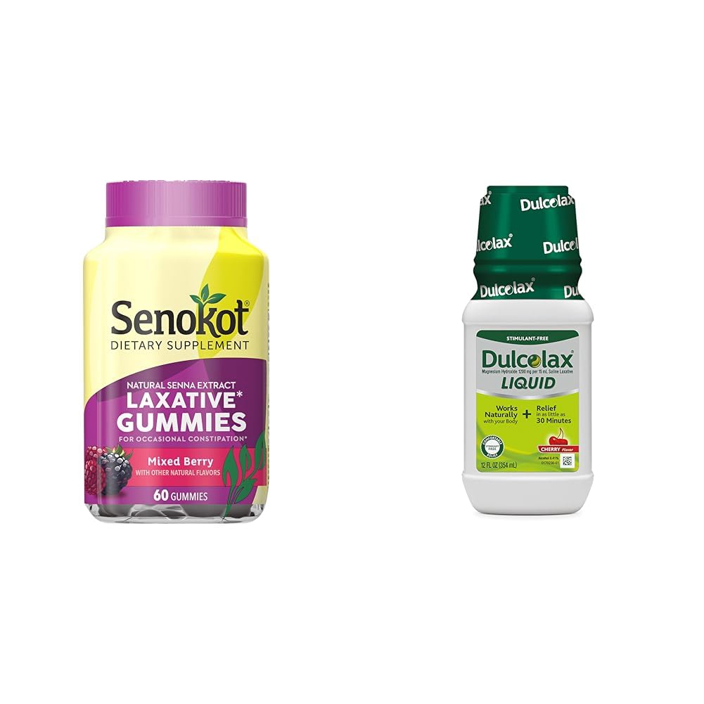 Senokot Dietary Supplement Laxative Gummies, Naturlig Senna Ekstrakt, Gentle & Dulcolax Flytende Laxativ, Stimulant Gratis Laxativ For Komfortabel Relief, Cherry Flavor, 12 oz.