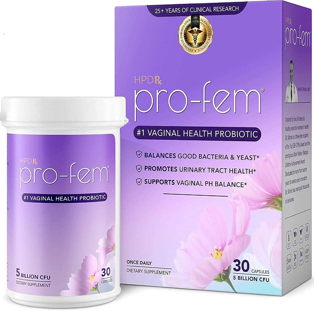 HPD Rx Pro-Fem #1 Vaginal Helse Probiotika | Vaginal Probiotika | Klinisk bevist å fremme Yeast & PH Balance, Urinal Tract | Feminin Probiotika | Virker i 7 dager | 30 Kapsler | 1 pakke