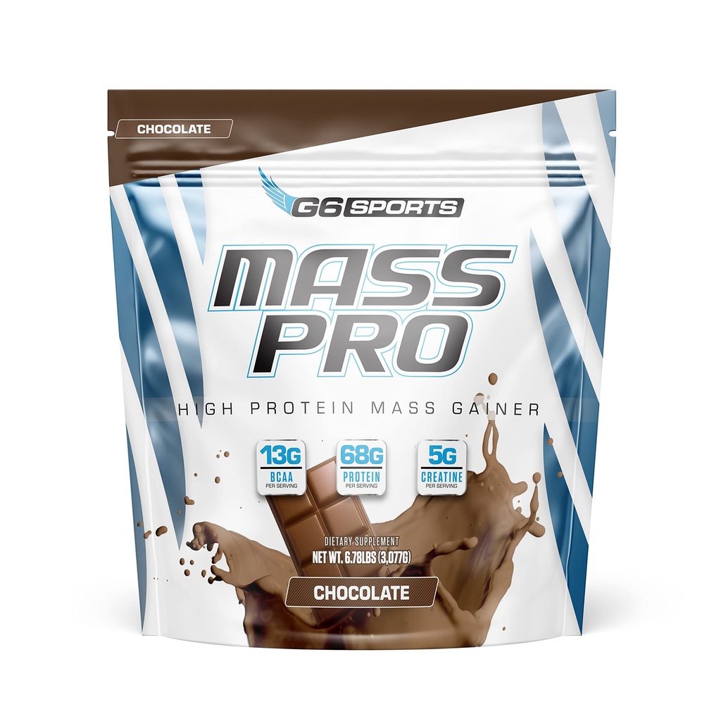 G6 Sport Nutrition Mass Pro høyprotein masse gevinster (64g protein, avokado pulver, kokosolje pulver, MCT olje pulver) – 7lb pose – sjokolade