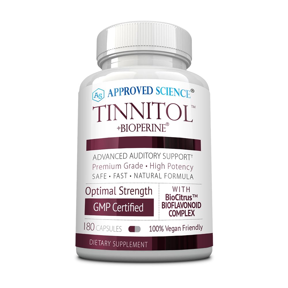 Godkjent vitenskap Tinnitol - Tinnitus Support Supplement - Ease Ringing i ørene - Økt indre ørehelse - 1 flaske - 3 måneders forsyning - laget i USA