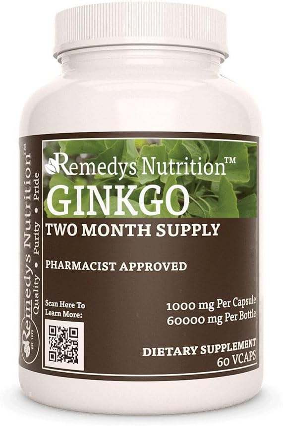 Remedys ernæring Ginkgo Biloba | 1000 mg, 60 Vegan Capsules Herbal kosttilskudd | To måneders forsyning