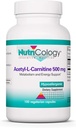 Nutricology Acetyl-L-Carnitin 500mg Supplement - Metabolisme og energi støtte, ALC, gratis form aminosyre, vegetariske kapsler - 100 greve