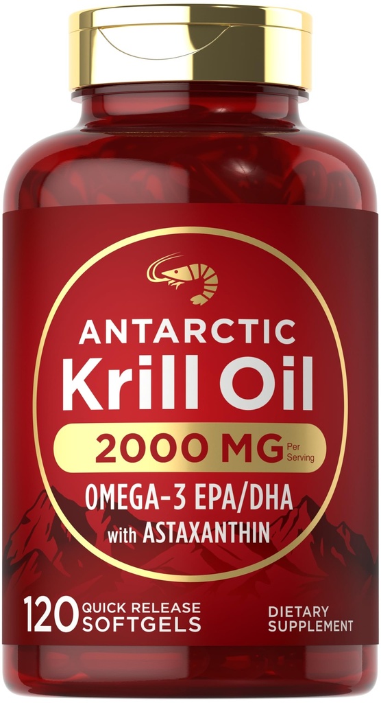 Carlyle Antarctic Krill Oil 2000mg | 120 Softgels | Omega-3 EPA, DHA, med Astaxanthin Supplement fra Red Krill | Maksimum styrke | Laboratory Testet