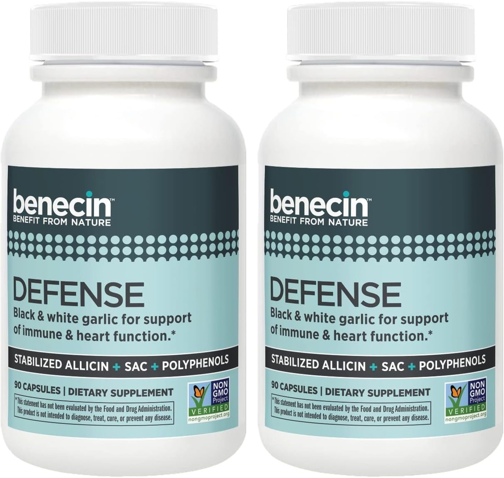 Benecin Defense 1500 mhg Stabilisert allicin per kapsel | pluss høye mengder SAC & Polyfenoler fra svart hvitløk | Kraftig støtte av immun og hjertefunksjon vegetarian Caps (1 greve (pakke av 180))