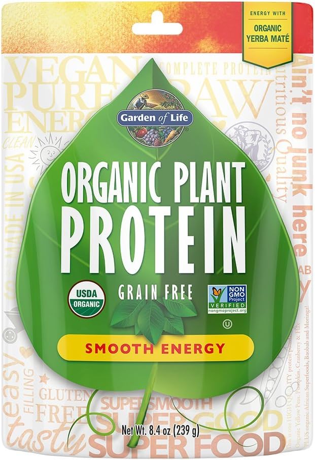 Hage av liv organisk planteprotein glatt energipulver, 10 serveringer - Vegan, korn gratis og glutenfri plantebasert proteinshake med Yerba Mate, vitamin B12, probiotika og enzymer, 15g protein