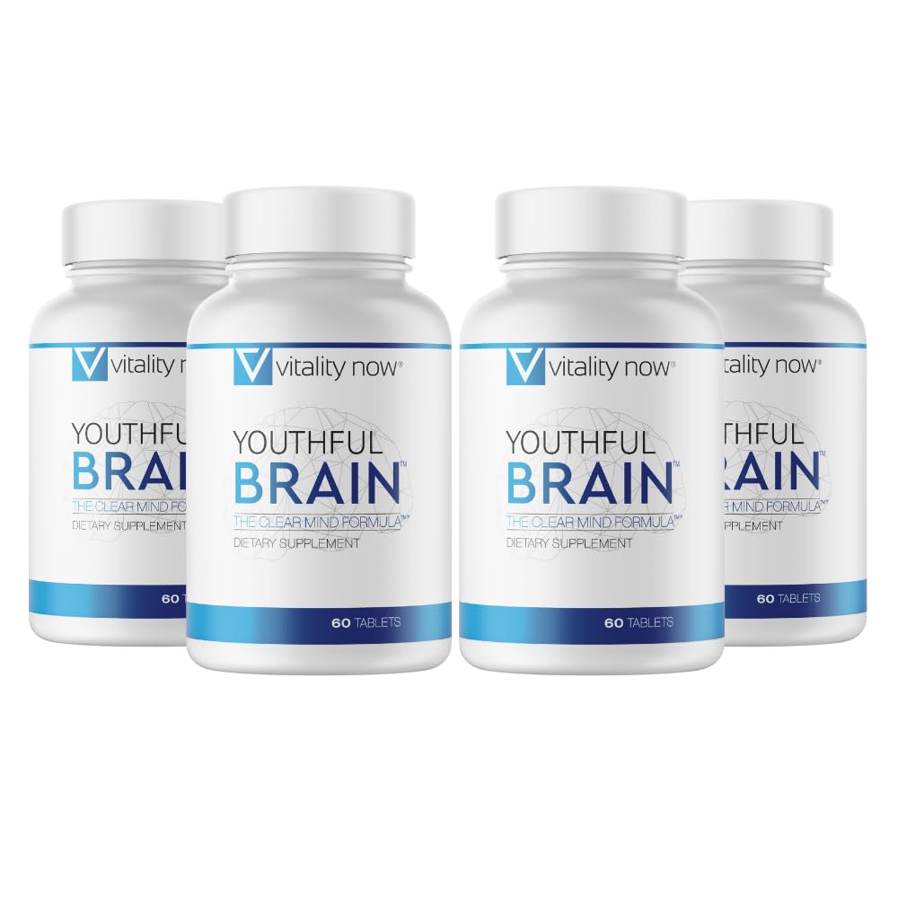 Youthful Brain 4 Flaske Bundle - Minne & Helse Helse Støtte Supplement - Brain Booster Clarity med Bacopa Monnieri, Ginkgo Biloba, B12-120-dagers forsyning (240 Count)