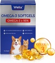 Wellix ren Omega 3 Fiskeolje for hunder og katter, hud og coat Supplement for shedding, fremmer hjertet, huden, Coat, felles, og immun helse, over 95% Omega 3, rik på EPA + DHA, 60 Softgels