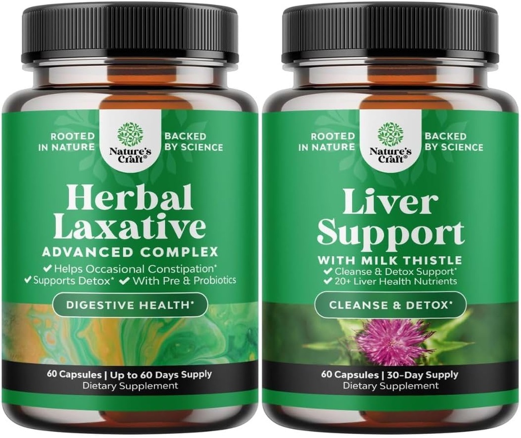 Bundle av Herbal Laxative kapsler med probiotika og melk Thistle Liver Support Supplement - Naturlig Colon Detox Digestive Support System - Herbal Liver Supplement med Silymarin Melk