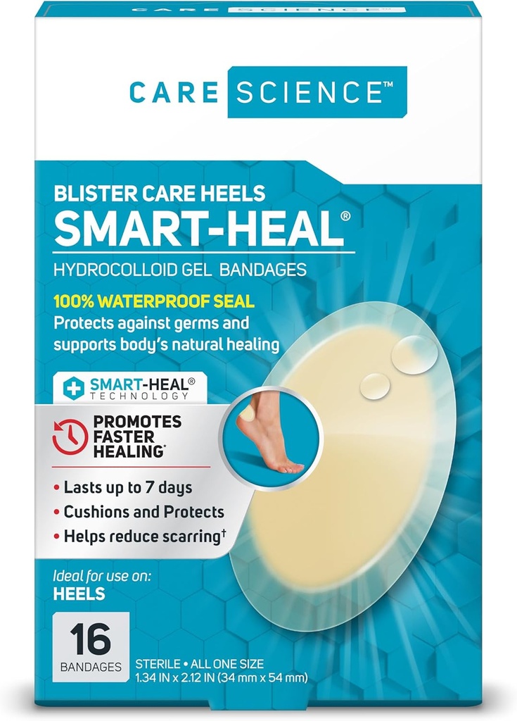 Care Science Smart Heal Hydrocolloid Gel Bandages for hæler, 1,3 i x 2.1 i, 16 greve