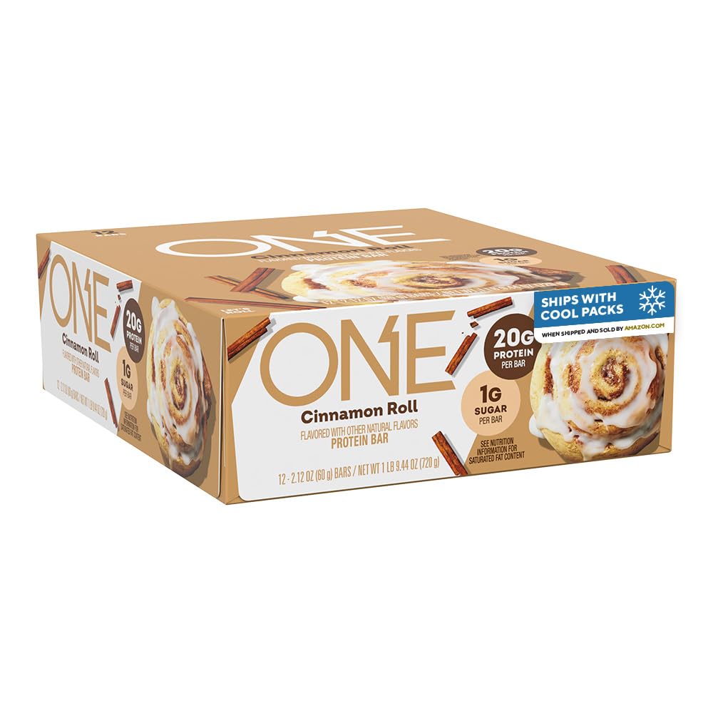 Ene proteinbarer, kanelrulle, glutenfri med 20g protein og 1g sukker, pantry stifter, 2,12 oz (12 greve), emballasje May Vary