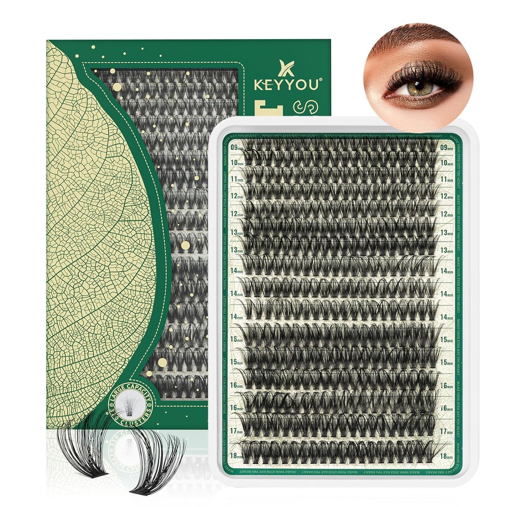 Lash Clusters 280Pcs Eyelash Clusters KEYOU 60D D Curl 9-18MIX Clusters Lashes Tykke Super Mykt Wispy DIY Eyelash utvidelse hjemme(60D-D,9-18MIX)