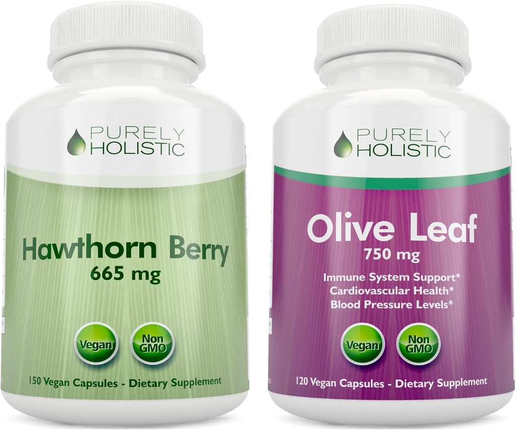 Rent Holistisk Hawthorn Berry 665mg + Olive Leaf Extract 750mg Bundle + 270 Vegan Capsules - Laget i USA