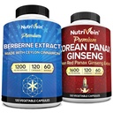 Nutrivein Premium Korean Panax Ginseng Supplement & Berberine Supplements Bundle: Høy-absorpsjon Berberine kompleks & ekte rød Ginseng Bundle for daglig klarhet, vitalitet, og velvære