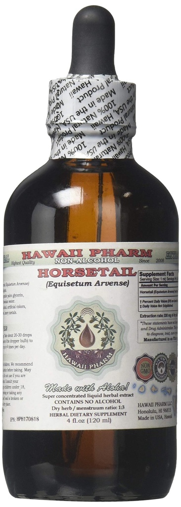 Hestehale alkohol-fri flytende ekstrakt, organisk hestehale (Equisetum arbense) tørket Herb Glycerite Hawaii Pharm Naturlig Herbal Supplement 4 oz