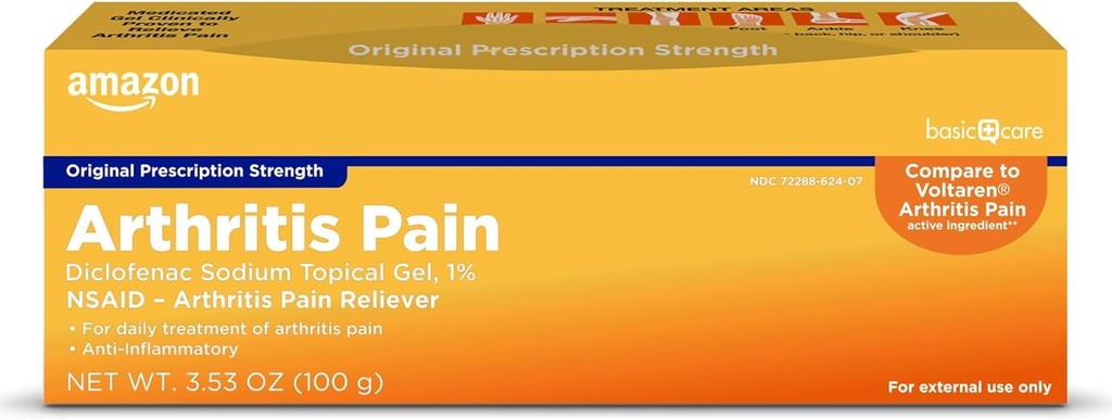 Basic Care Arthritis Pain Reliefing Gel, Diclofenac Natrium Topical Gel, 1 prosent, ikke-steroidal anti-inflammatorisk medisin, 100 gram, 3,53 ounce (Pack of 1) (Packing kan variere)