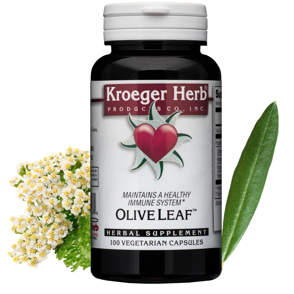 Kroeger urter, Olive Leaf Extract Capsules for immunsystem, Olive Leaf & Yarrow Supplement, Vegetarisk, Ikke-GMO, Glutenfri, Ingen Preservatives - 100 Kapsler, laget i USA