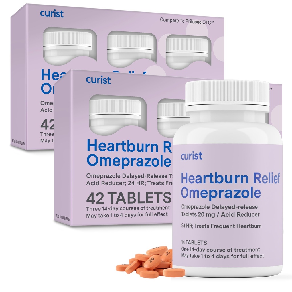 Curist Omeprazol 20mg Tabletter Bulk Pack - 84mg Forsinket - Acid Reflux Medisin for Heartburn Relief (2 Pakke med 42 tabletter - 84 Totalt)