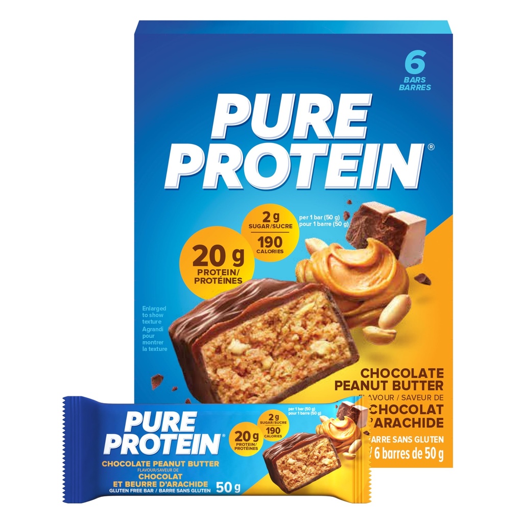 Pure Protein Bars, Glutenfri, Snack Bars, Sjokolade Peanut Smør, 50 gram, 6 greve, { Importert fra Canada}