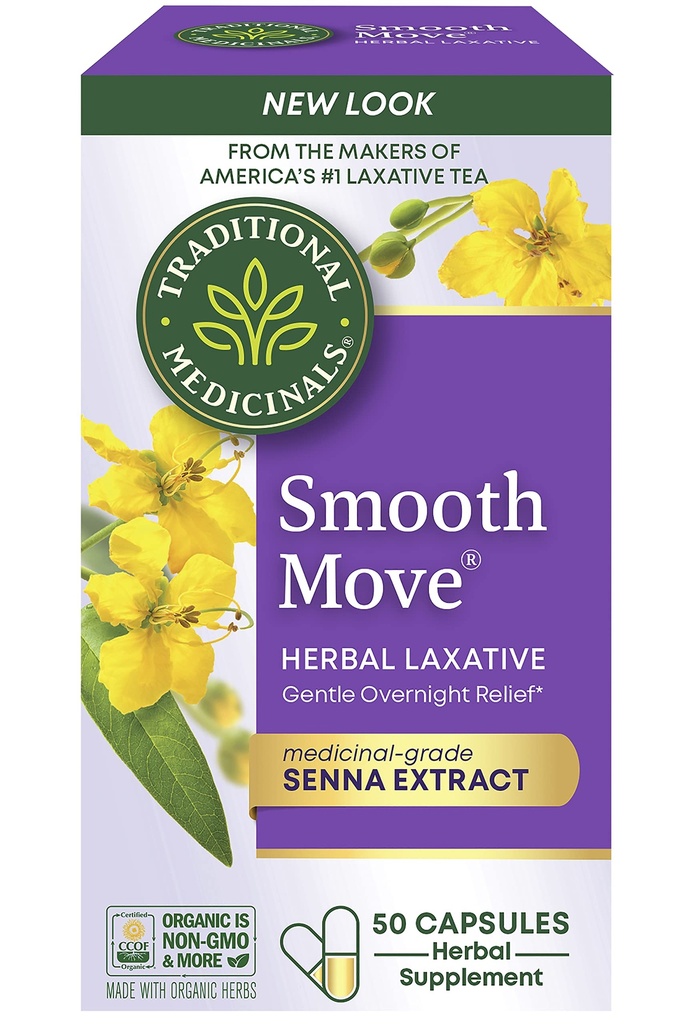 Tradisjonelle medisiner - Smooth Move Laxative Capsules - Inneholder organisk Senna - Naturlig Herbal Acceleration Relief - 50 kapsler (1 pakke)