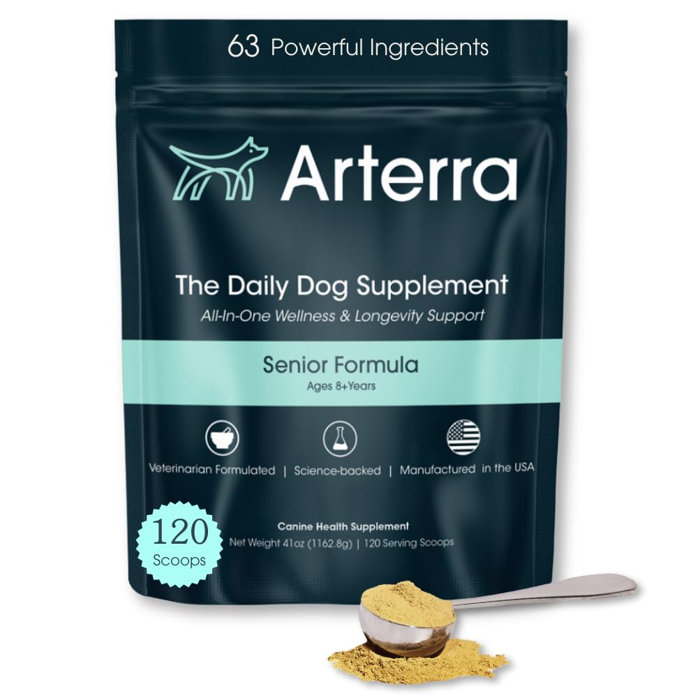 Senior Dog Powder Supplement & Food Topper – 63 Ingredienser for felles, Gut, Immun & Hjerne Helse – Daglig Longevity Multivitamin med glukosamin, probiotika og fiskeolje