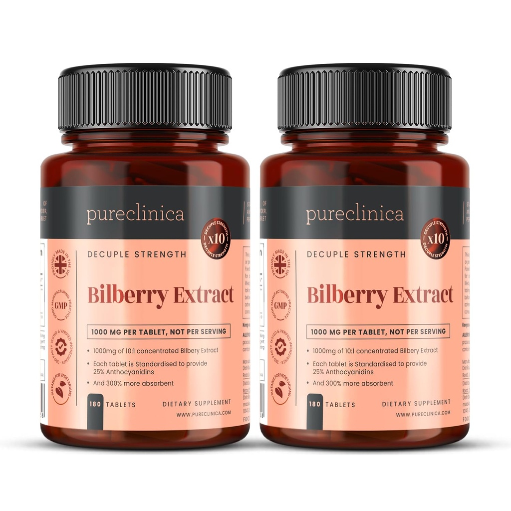 renklinik Bilbær Ekstrakt 10 000 mg x 360 tabletter (2 flasker) - 10 X Mer Anthocyanidins m / 5 mg svart pepper ekstrakt