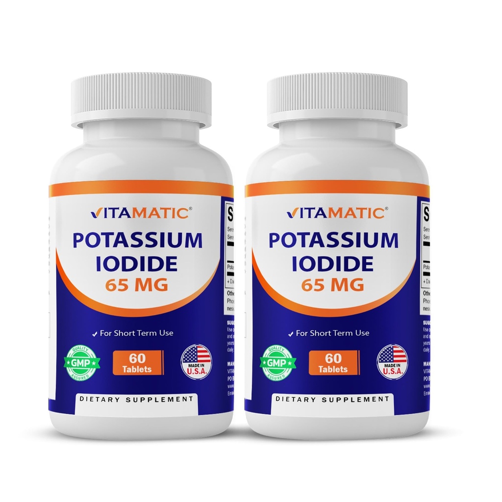 Vitamatic Kalium jodide 65 mg per servering - 60 tabletter - Thyroid støtte - KI piller (60 greve (pakke på 2))