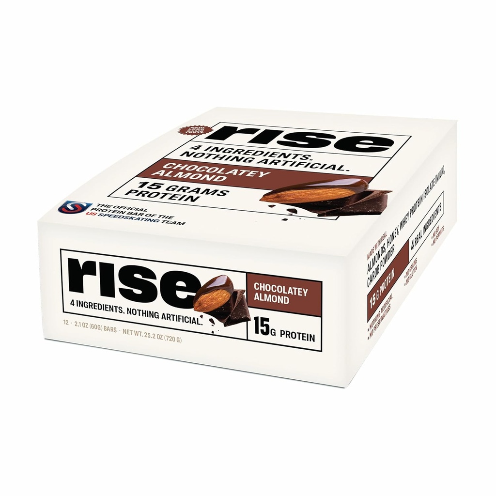 Rise Whey Protein Barer - Sjokolade Almond | Frokost Bar & Protein Snack 15g Protein 5g Fiber Bare 4 Hele maten ingredienser Glutenfri soya Gratis