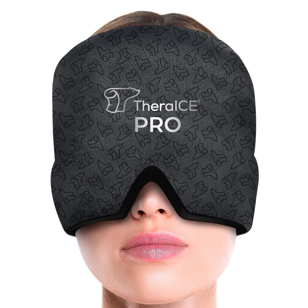 TheraICE Migraine Relief Cap PRO, Hodepine Relief Cap, Ice Face Mask, Kald Kompressor Hode Wrap for Tension Hode Relief, Stress & Hangover, FocusZone Technology gir ekstra kjøling og trykk