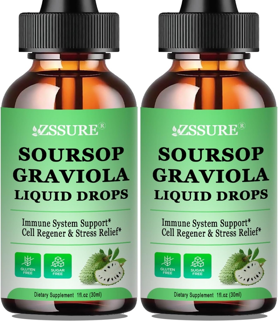 (2 Pakke) Soursop Graviola Leaf Flytende Drop | Soursop Bitters Flytende w/Sea Moss, Vitamin C & kanel for Cell Support & Regenerasjon, Immunitet, Liver, Zzz & Antioksidant | Høy absorpsjon Vegan