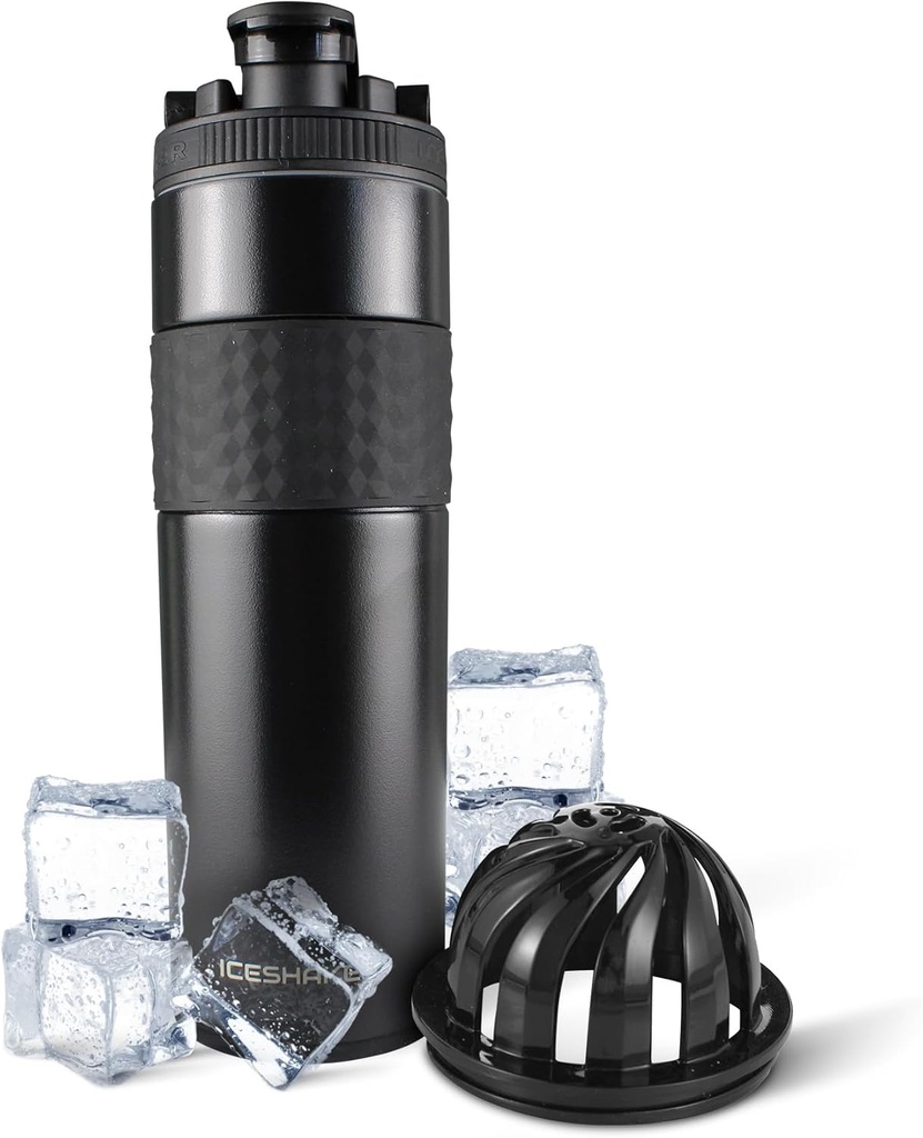 Ice Shaker isolert rustfritt stål Shaker flaske | 20 oz, svart | kaldt i 24 + timer | Isolert kopp med Twist-on Agitator | Odor-fri flaske for proteinshakes, vann, smoothies, cocktails