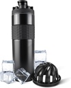 Ice Shaker isolert rustfritt stål Shaker flaske | 20 oz, svart | kaldt i 24 + timer | Isolert kopp med Twist-on Agitator | Odor-fri flaske for proteinshakes, vann, smoothies, cocktails