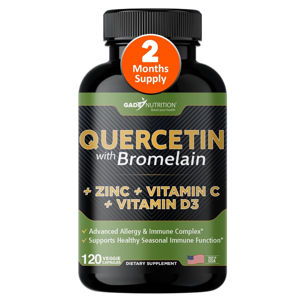 Gade Nutrition Quercetin med Bromelain Vitamin C og sink Vitamin D3 | Immun støtte Supplement i kapsler | Ikke-GMO, Glutenfri, Vegansk | Laget i USA | 2 måneders forsyning