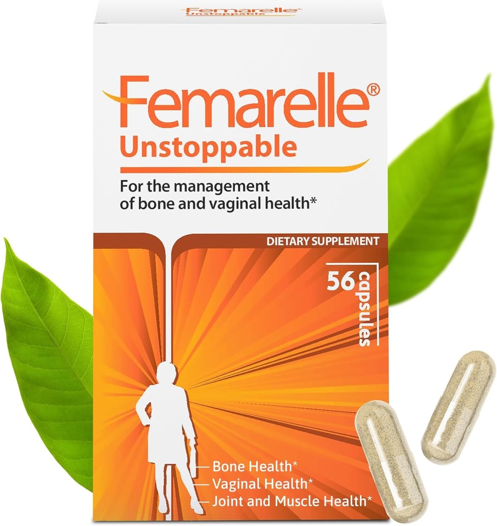 Femarelle® Unstoppable – Daglig kosttilskudd for kvinner – støtte bein, muskler og ledd og Vaginal helse – 56 kapsler – ikke-hormonal – klinisk studert