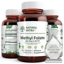 Naturlig Nutra Active Metyl Folate Supplement med Quatre folic, støtte hjerte og kroppshelse, hjelper hjernens helse, forbedre positive viber, bidra til å redusere bein-tired, B9, 90 vegan tabletter (pakke med 2)